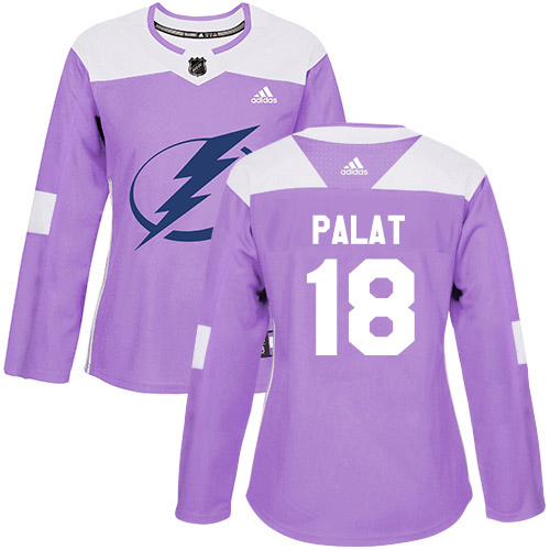 Adidas Tampa Bay Lightning 18 Ondrej Palat Purple Authentic Fights Cancer Women Stitched NHL Jersey